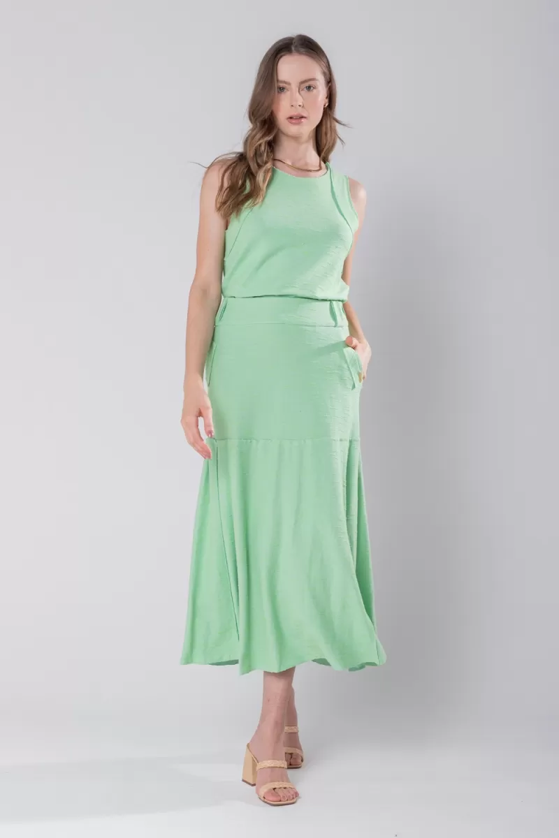 Hidrogênio - EVASE MIDI THREAD SKIRT GREEN - 19805462