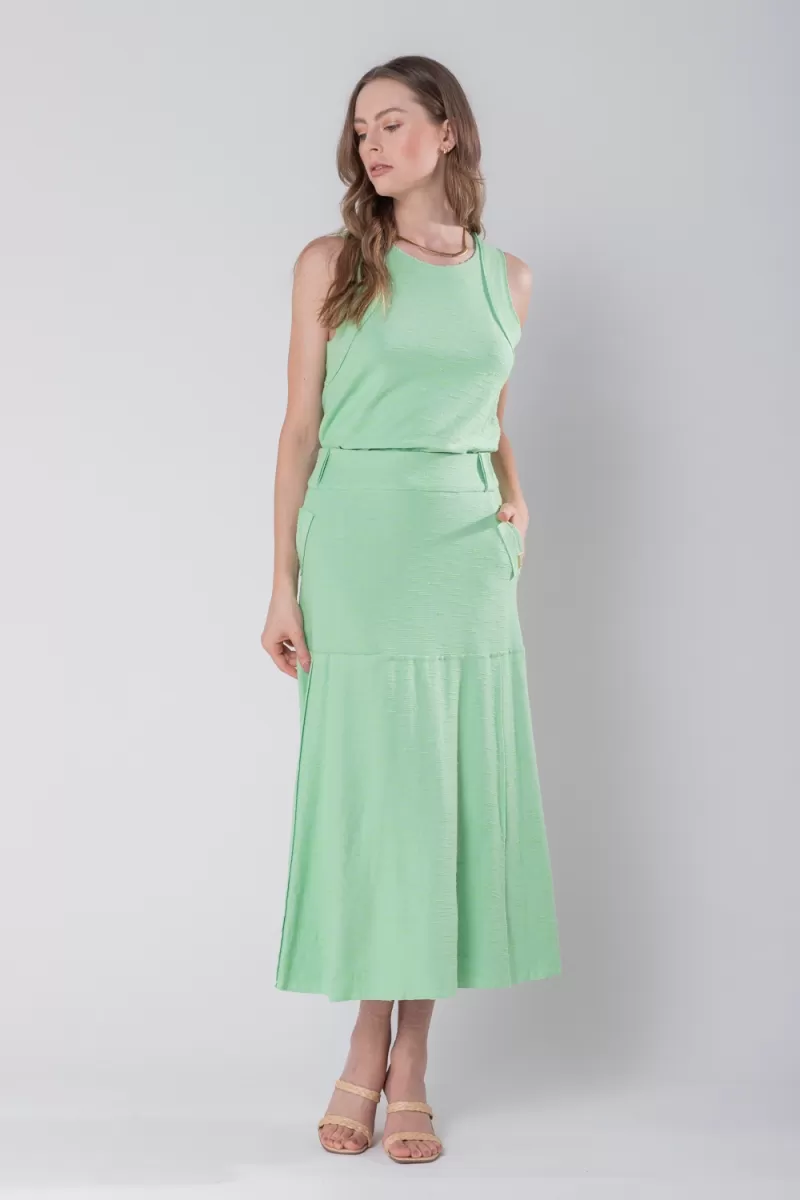 Hidrogênio - EVASE MIDI THREAD SKIRT GREEN - 19805462