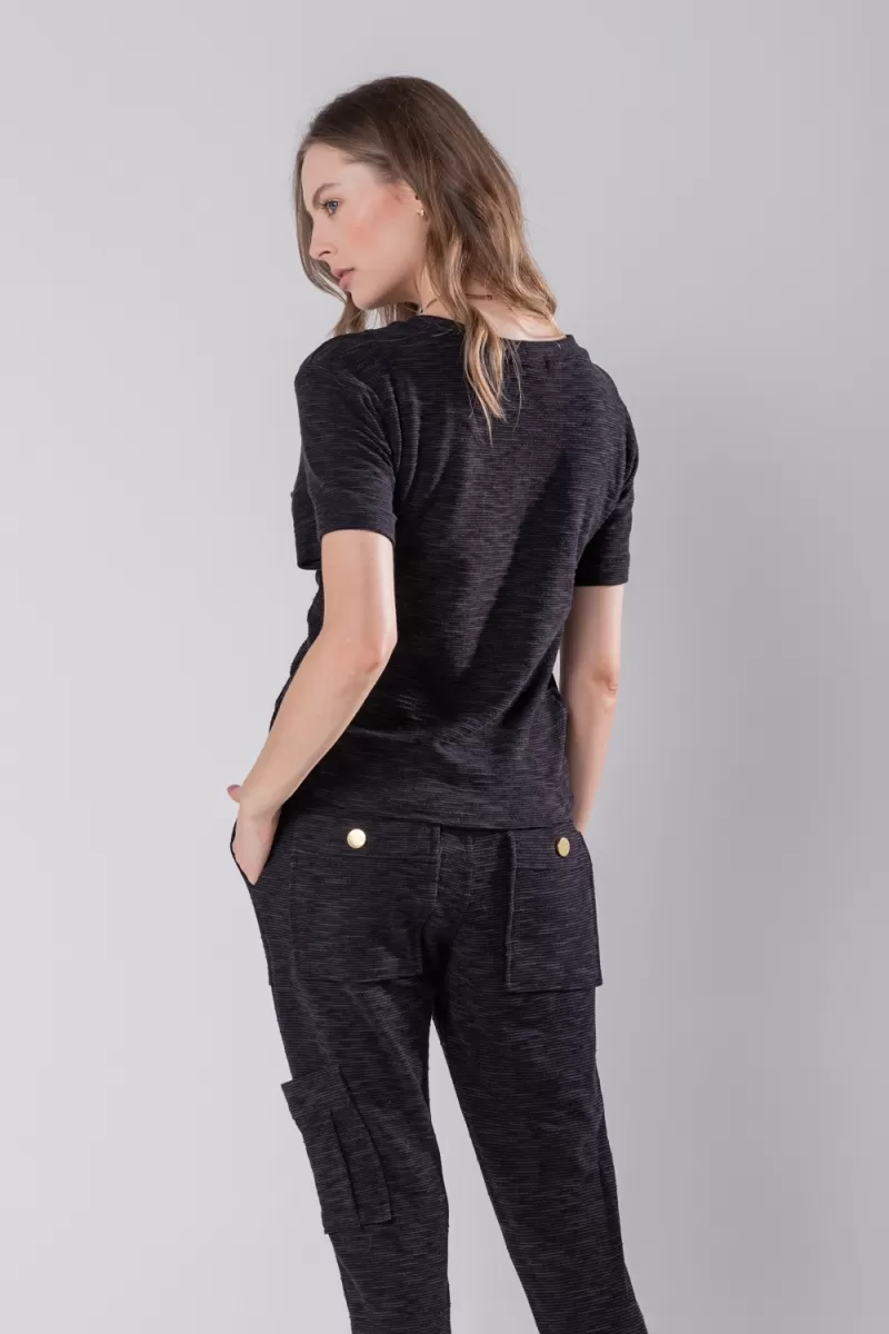 Hidrogênio - BLUSA C/ PREGAS E MANGA CURTA PRETO - 19756