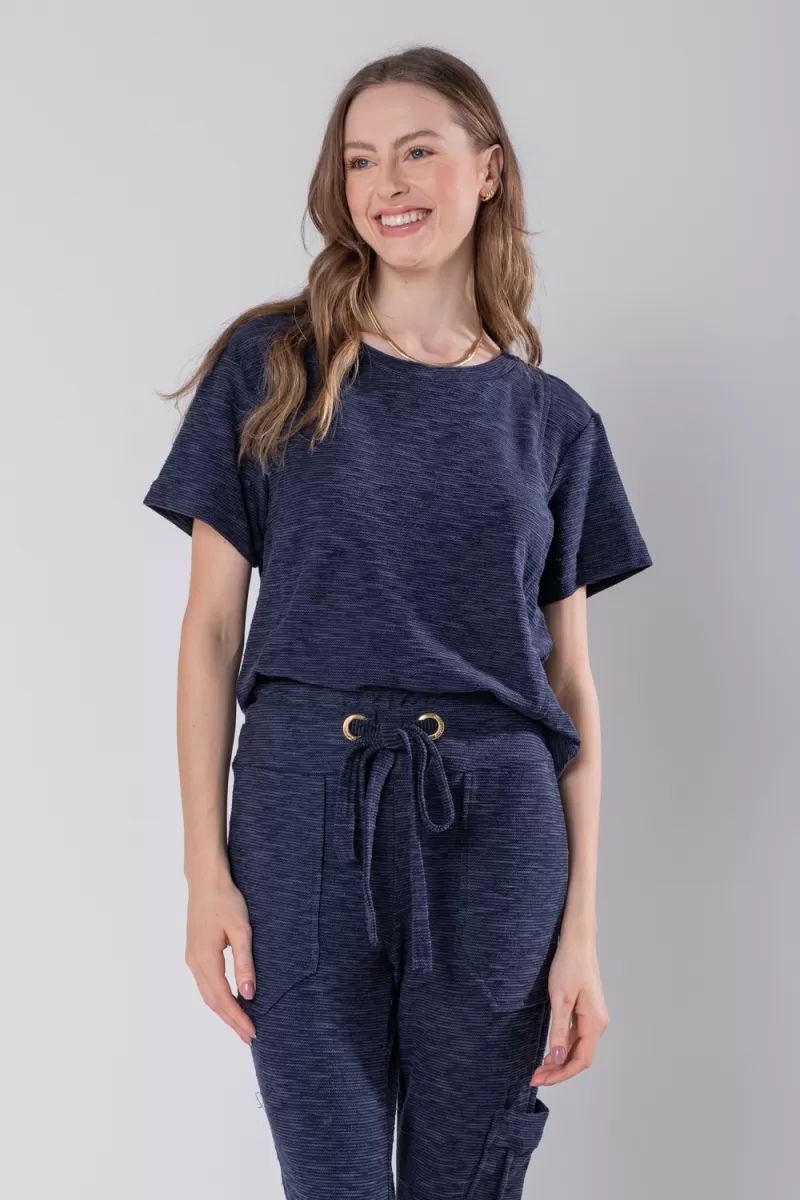 Hidrogênio - BLUSA C/ PREGAS E MANGA CURTA MARINHO - 19756