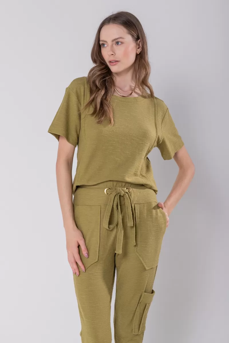 Hidrogênio - BLUSA C/ PREGAS E MANGA CURTA VERDE - 19756