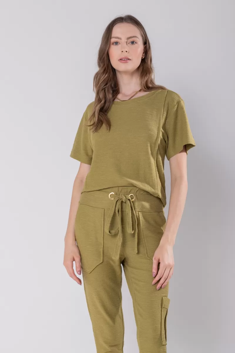 Hidrogênio - BLUSA C/ PREGAS E MANGA CURTA VERDE - 19756