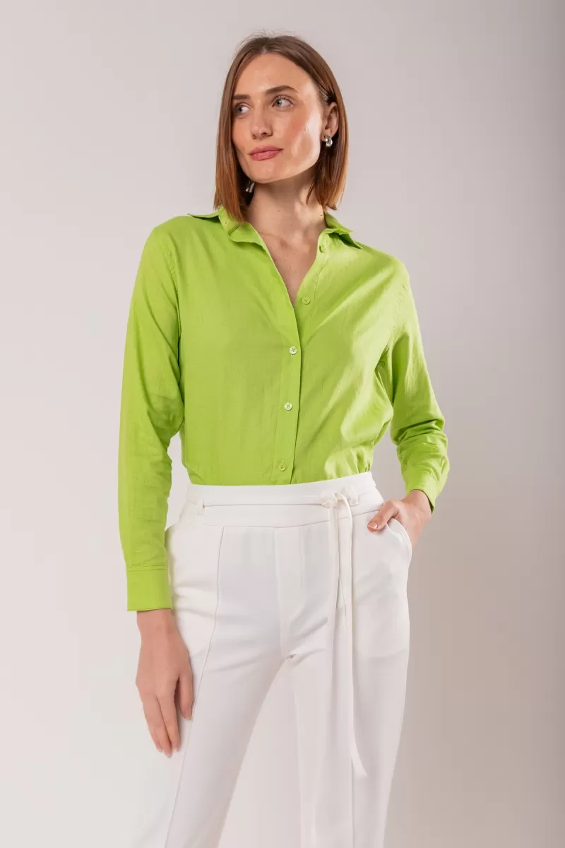 Hidrogênio - VALENCIA GREEN LIGHT LINEN SHIRT - 19744506