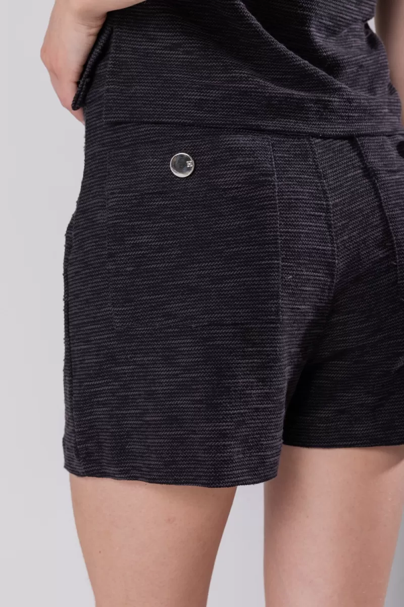 Hidrogênio - BLACK SKIRT SHORTS WITH CHANNELS - 19808001