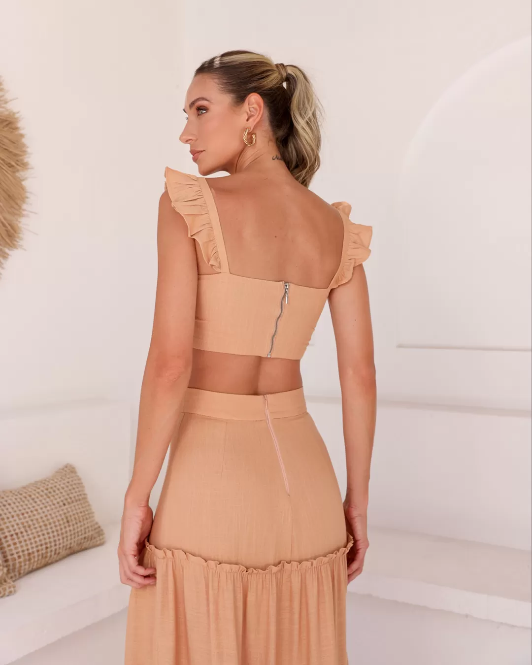 Dot Clothing - Conjunto Dot Clothing Saia Longa Bege - 2086BEGE