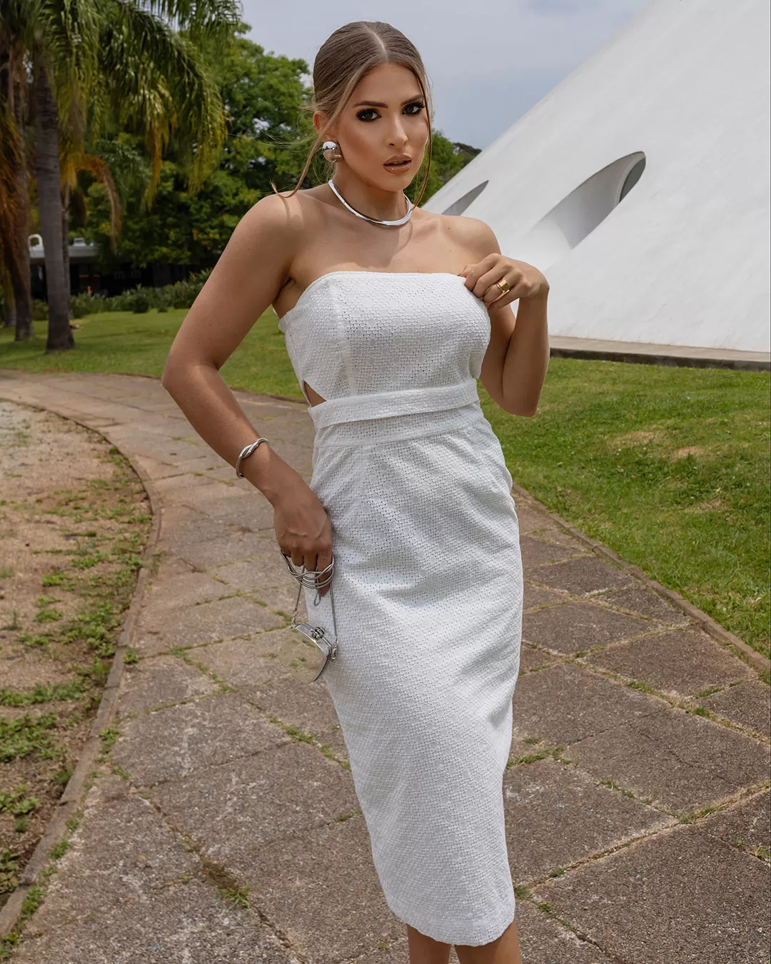 Miss Misses - Dress Miss Misses Laise Side Opening Off White - 54128OFF