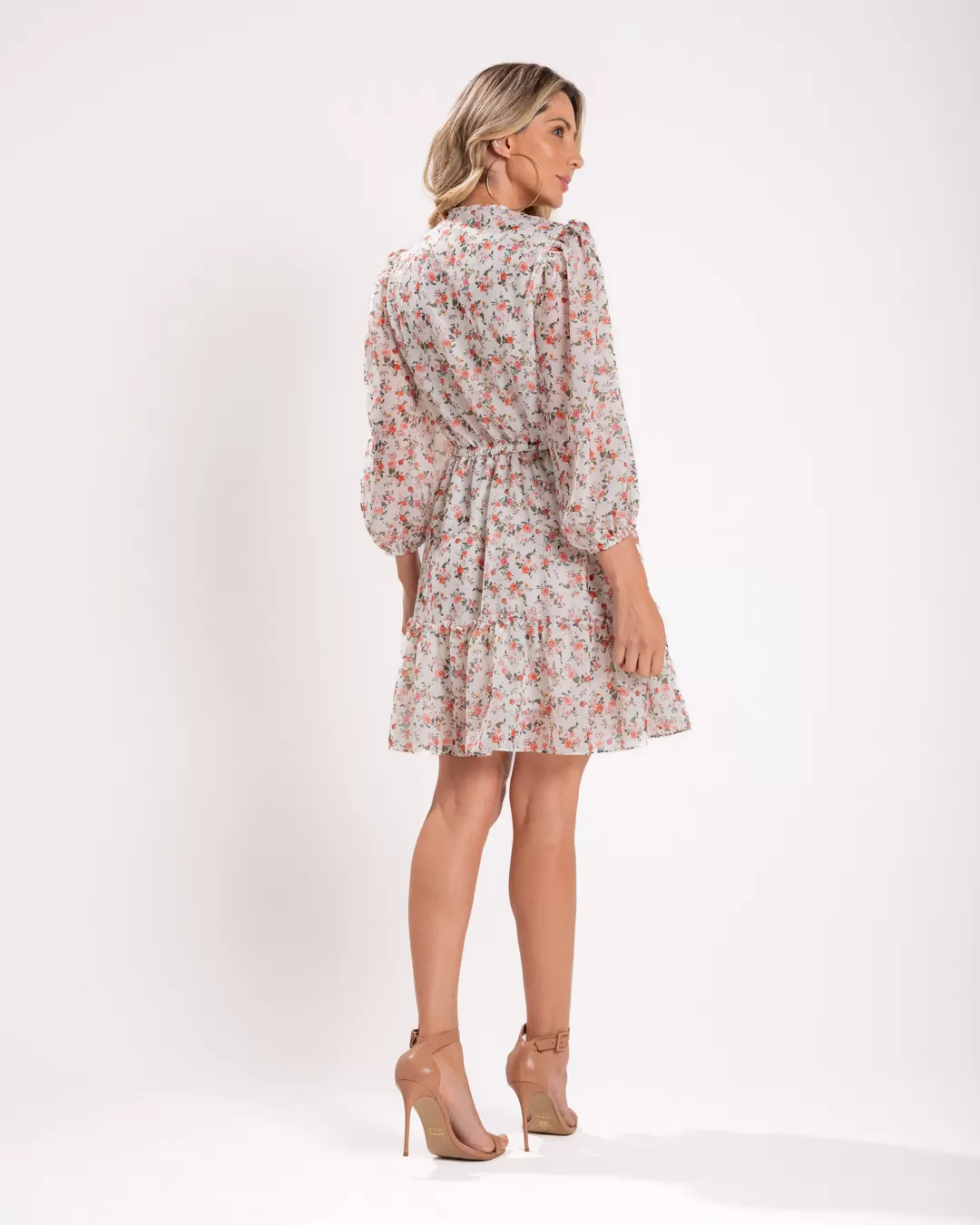 Miss Misses - Vestido Miss Misses Chiffon Estampado Babados Off White - 54105OFF