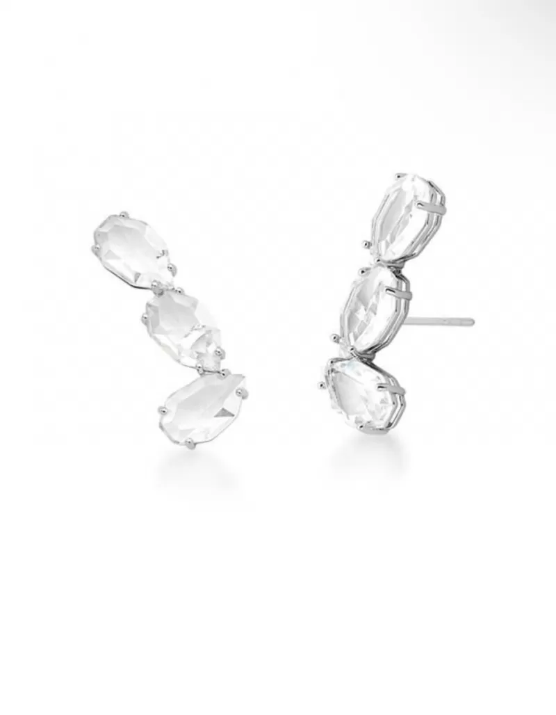 Mikabe - Brinco Ear Cuff Cristais Transparentes Ródio Branco - MK1655