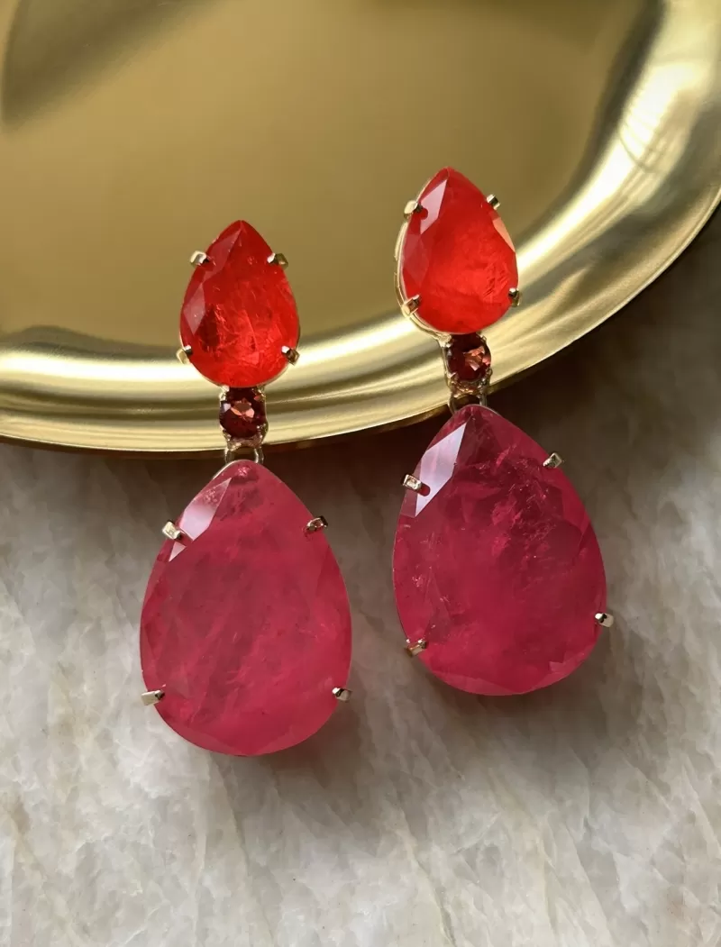 Mikabe - Brinco Festa Gotas Vermelho e Pink Fusion - MK1671