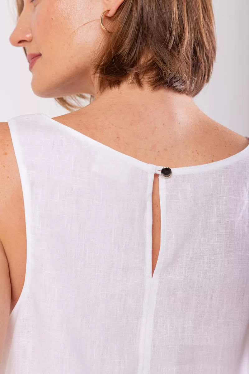 Hidrogênio - REGATA DECOTE OVAL 100% LINHO BRANCO - 19869002