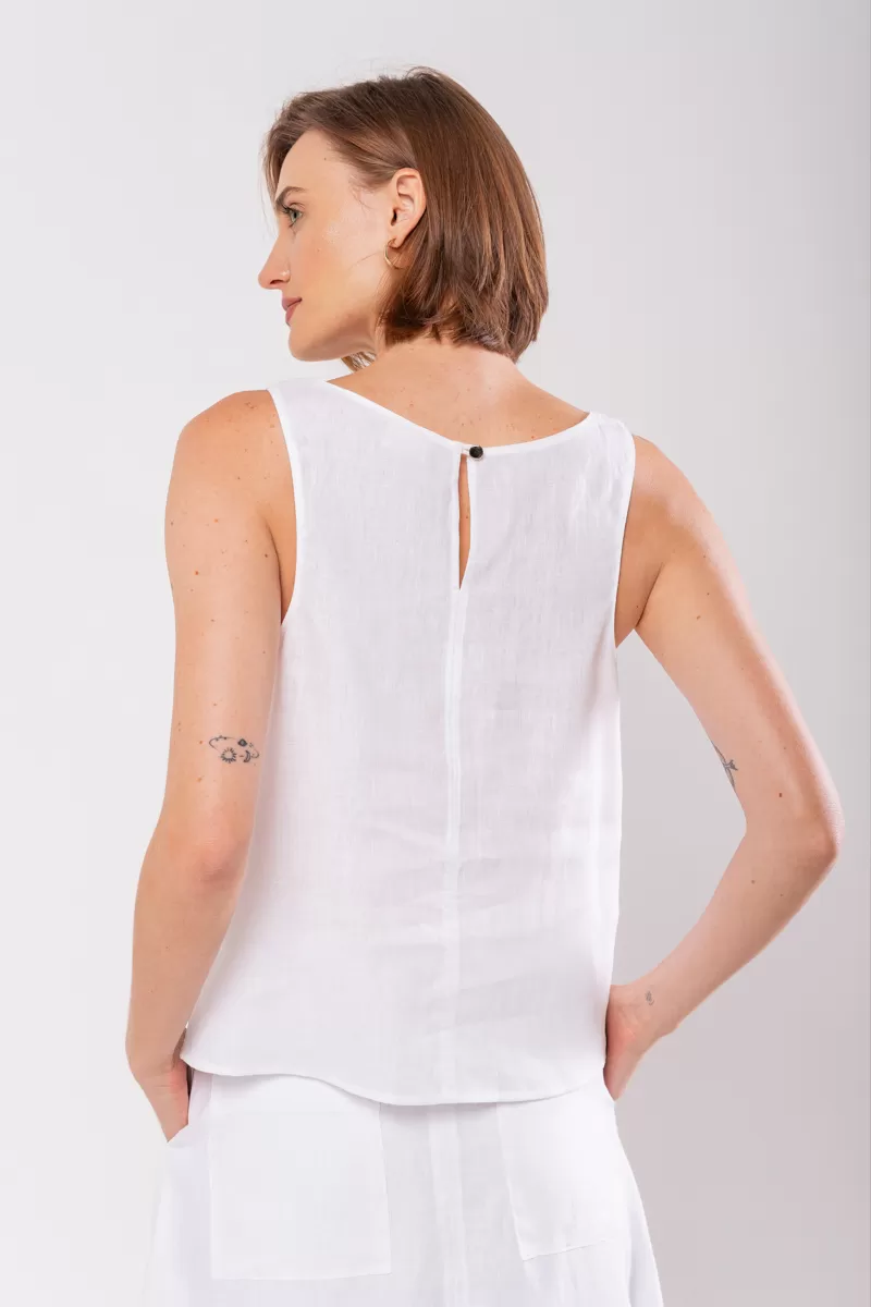 Hidrogênio - REGATA DECOTE OVAL 100% LINHO BRANCO - 19869002