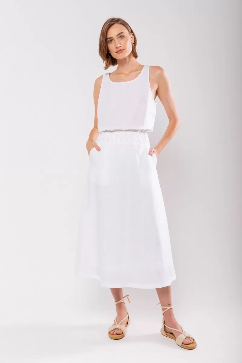 Hidrogênio - REGATA DECOTE OVAL 100% LINHO BRANCO - 19869002