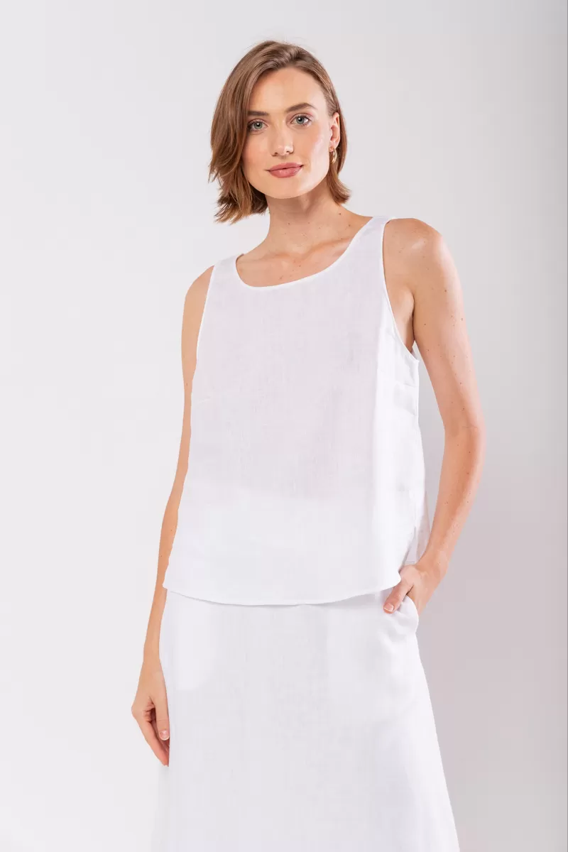 Hidrogênio - REGATA DECOTE OVAL 100% LINHO BRANCO - 19869002