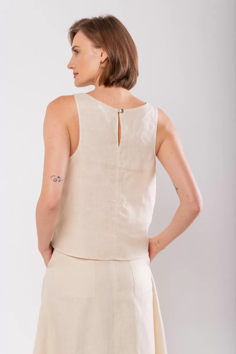 Hidrogênio - REGATA DECOTE OVAL 100% LINHO CREME - 19869016