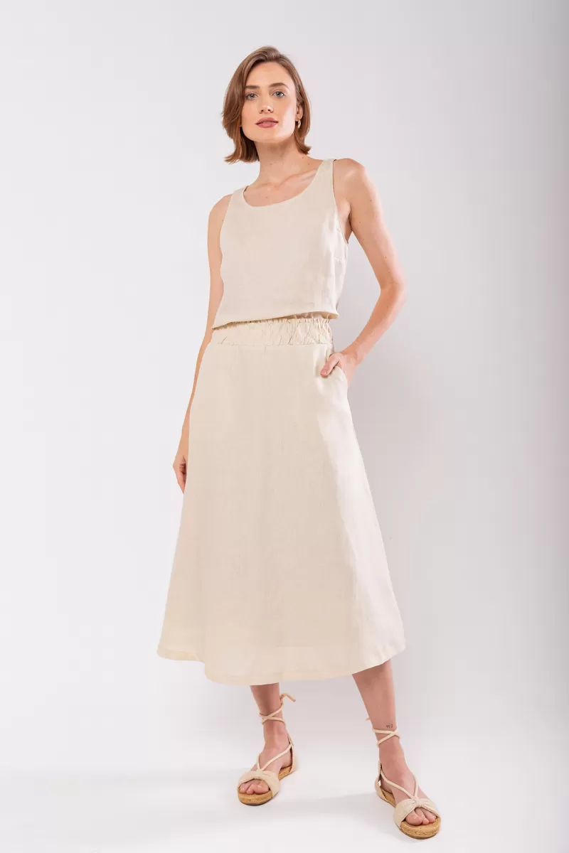 Hidrogênio - REGATA DECOTE OVAL 100% LINHO CREME - 19869016