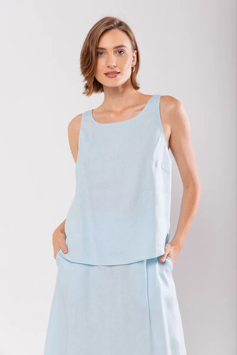 Hidrogênio - REGATA DECOTE OVAL 100% LINHO SPUN SUGAR - 19869526