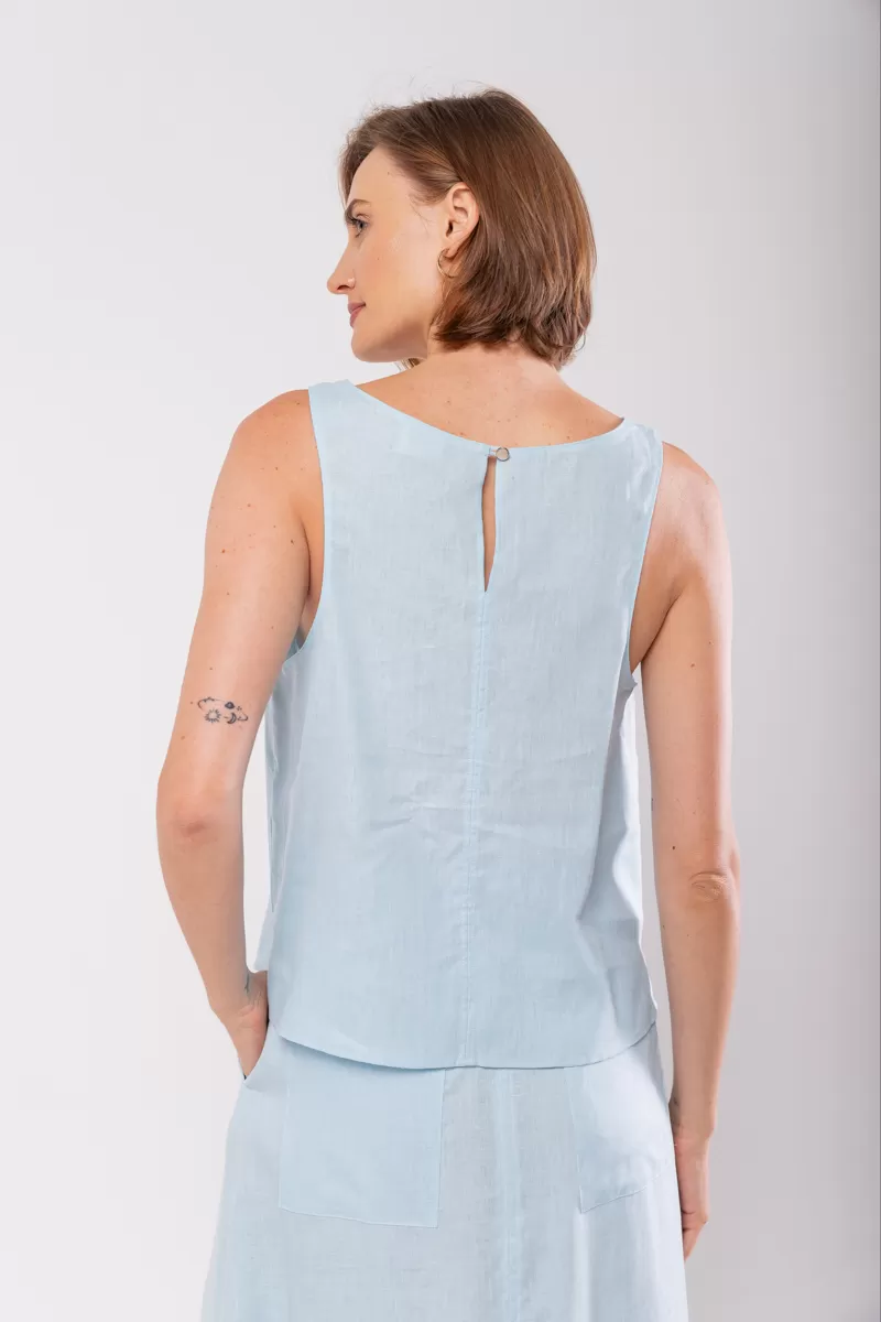 Hidrogênio - REGATA DECOTE OVAL 100% LINHO SPUN SUGAR - 19869526