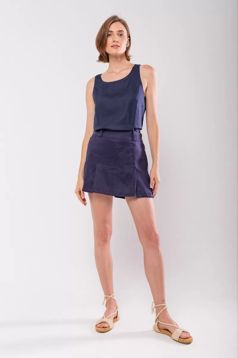 Hidrogênio - REGATA DECOTE OVAL 100% LINHO MARINHO - 19869004