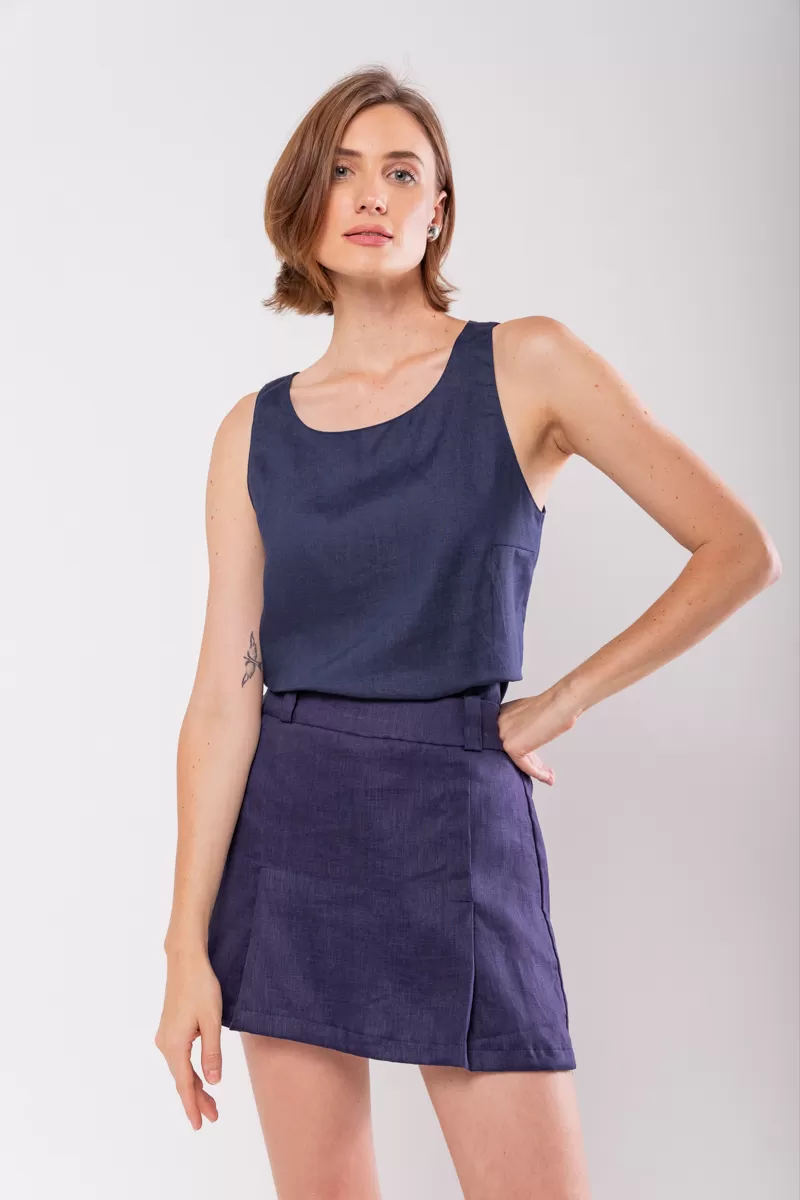 Hidrogênio - REGATA DECOTE OVAL 100% LINHO MARINHO - 19869004