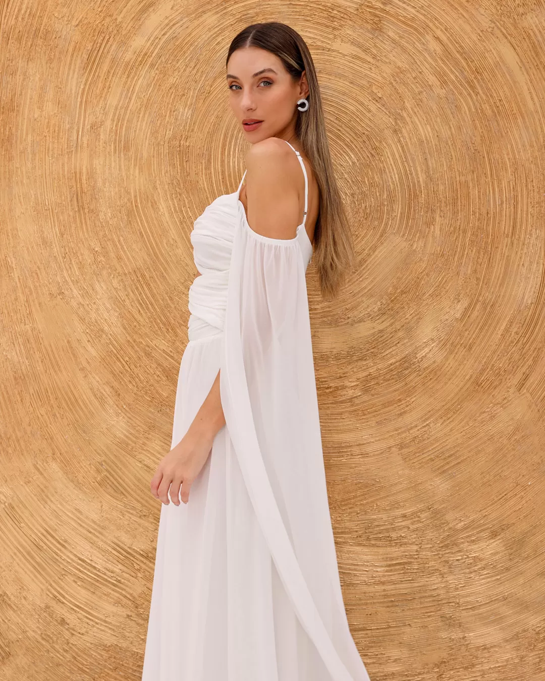 Dot Clothing - Vestido Dot Clothing Longo Manga Offwhite - 2093OFF