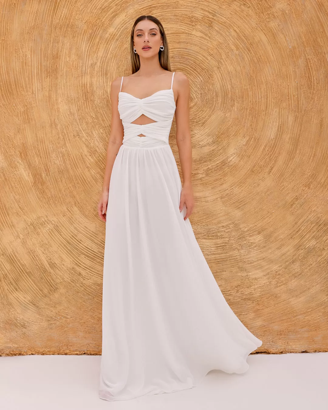 Dot Clothing - Vestido Dot Clothing Longo Manga Offwhite - 2093OFF