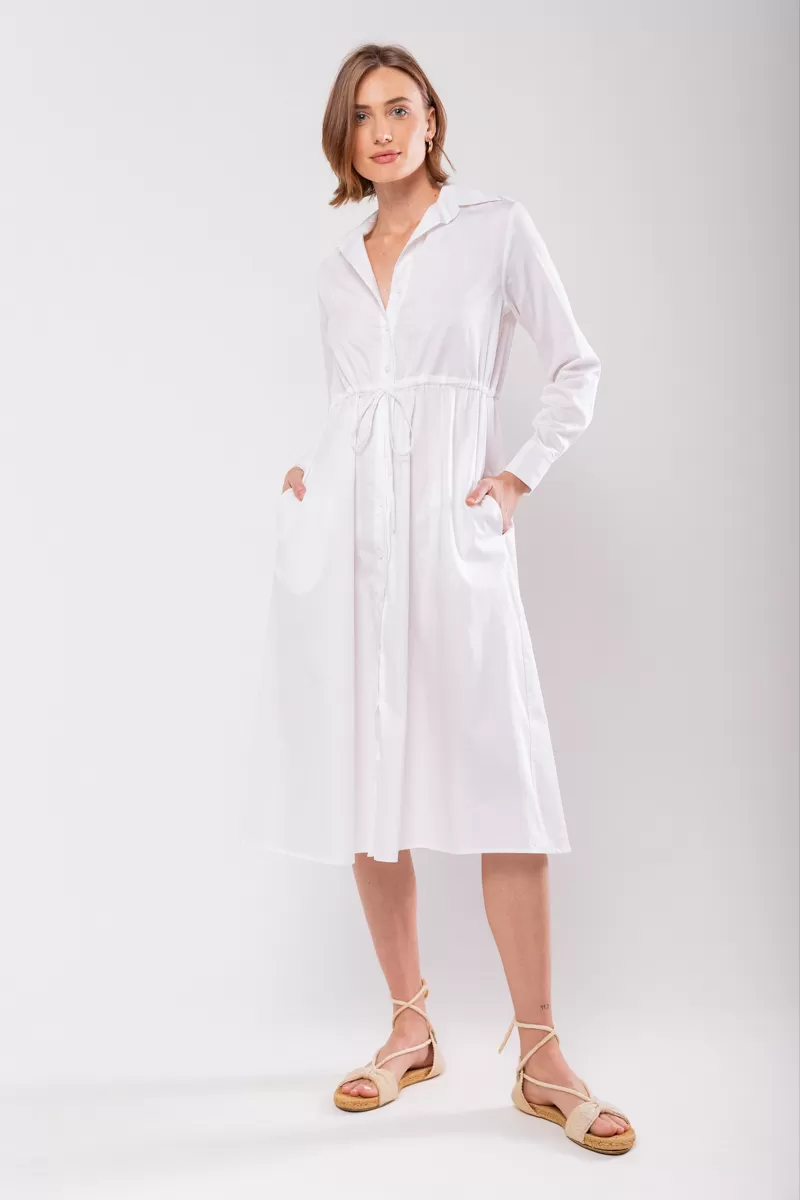 Hidrogênio - WHITE LONG SLEEVED CHEMISE DRESS - 19841002