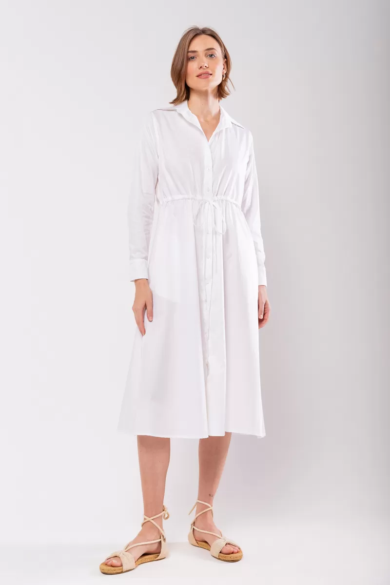 Hidrogênio - WHITE LONG SLEEVED CHEMISE DRESS - 19841002