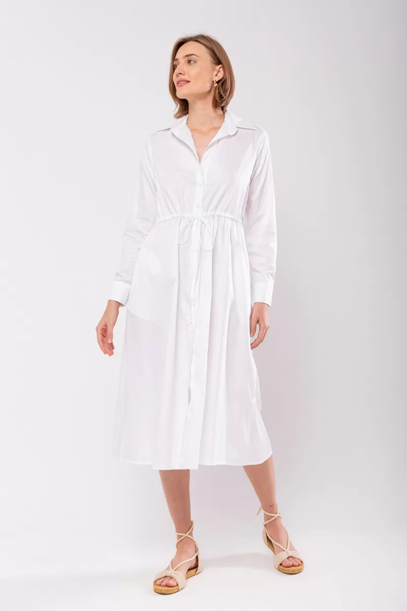 Hidrogênio - WHITE LONG SLEEVED CHEMISE DRESS - 19841002