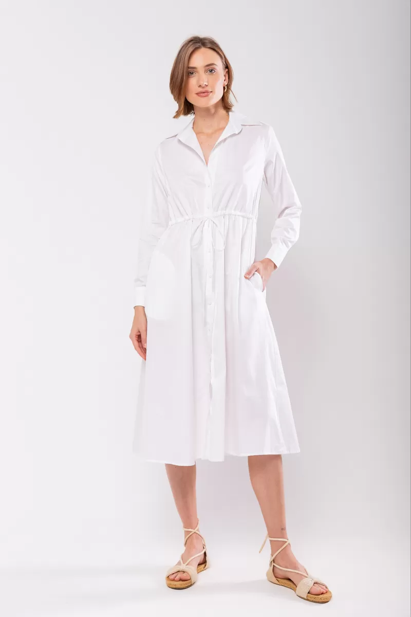Hidrogênio - WHITE LONG SLEEVED CHEMISE DRESS - 19841002