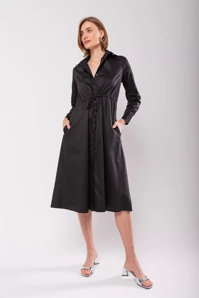 Hidrogênio - BLACK LONG SLEEVES CHEMISE DRESS - 19841001