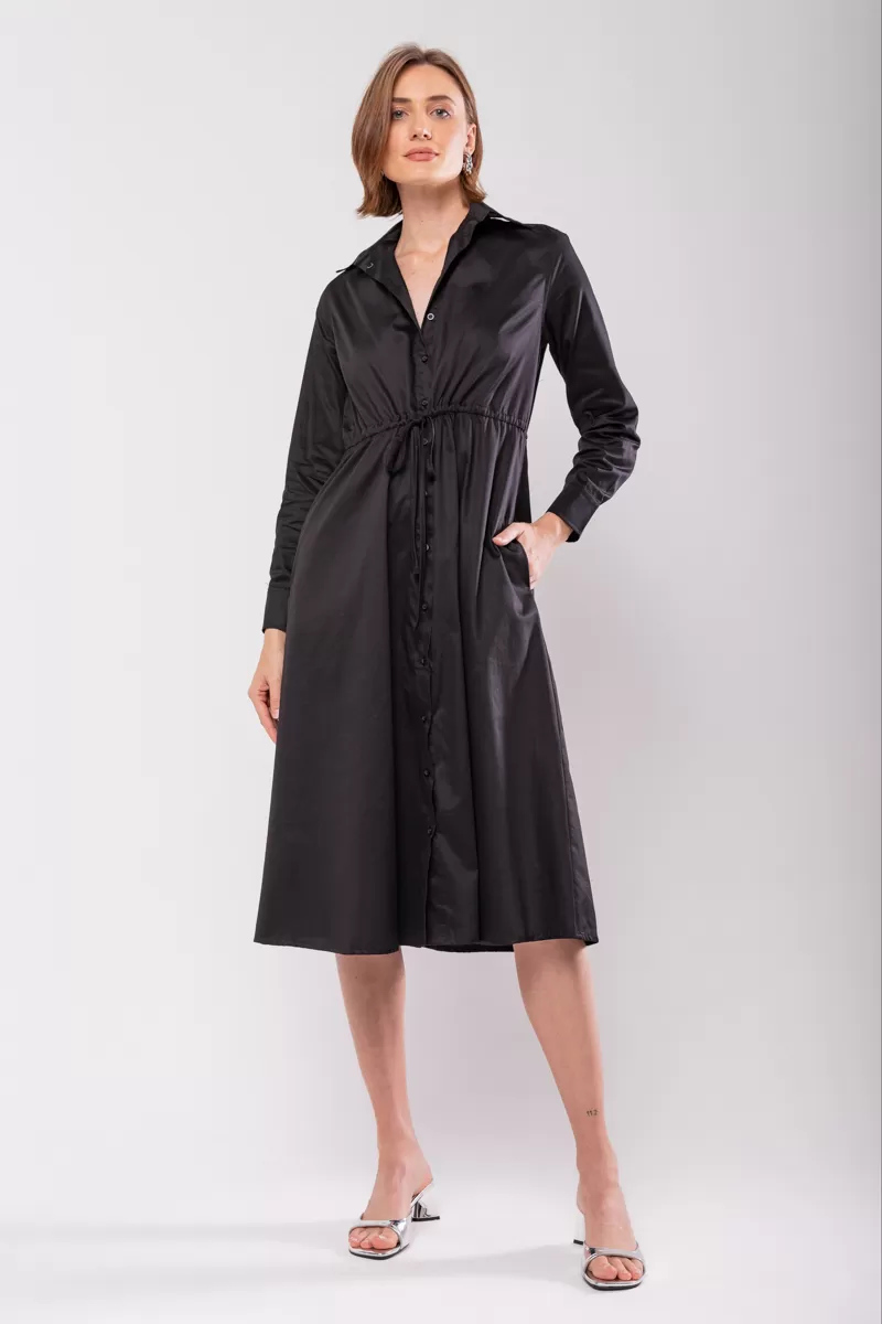 Hidrogênio - BLACK LONG SLEEVES CHEMISE DRESS - 19841001