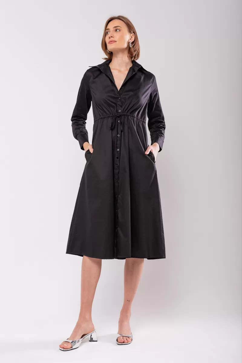 Hidrogênio - BLACK LONG SLEEVES CHEMISE DRESS - 19841001