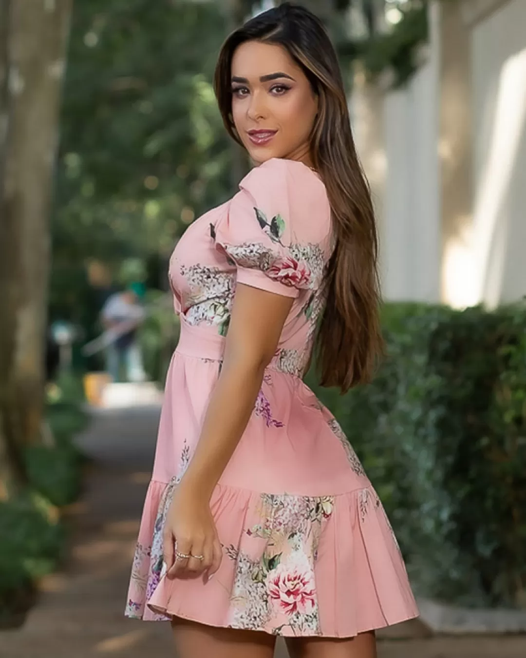 Miss Misses - Vestido Miss Misses Rodado com Estampa Floral Salmão - 18463ROSA