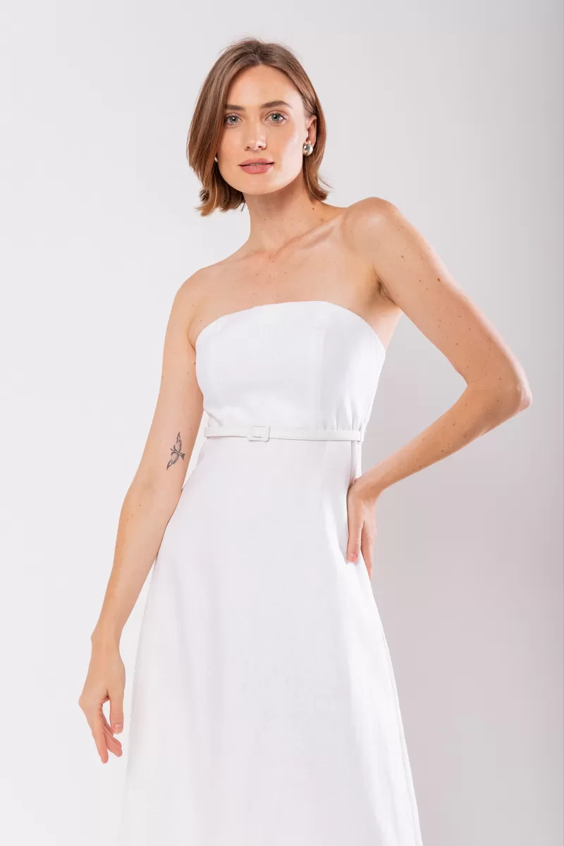 Hidrogênio - VESTIDO DE LINHO PURO COM ALÇAS REMOVÍVEIS BRANCO - 19881002