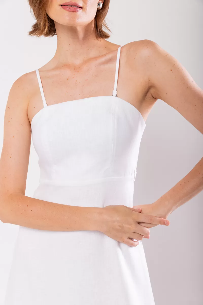 Hidrogênio - VESTIDO DE LINHO PURO COM ALÇAS REMOVÍVEIS BRANCO - 19881002