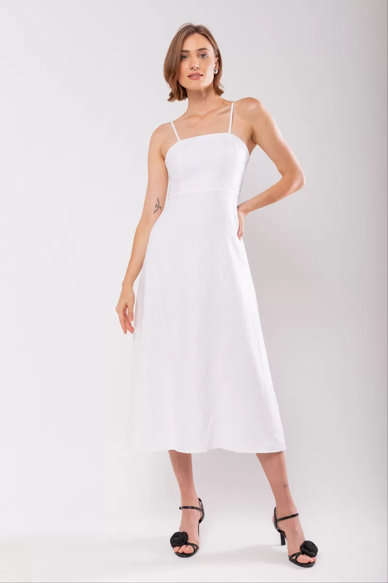 Hidrogênio - VESTIDO DE LINHO PURO COM ALÇAS REMOVÍVEIS BRANCO - 19881002