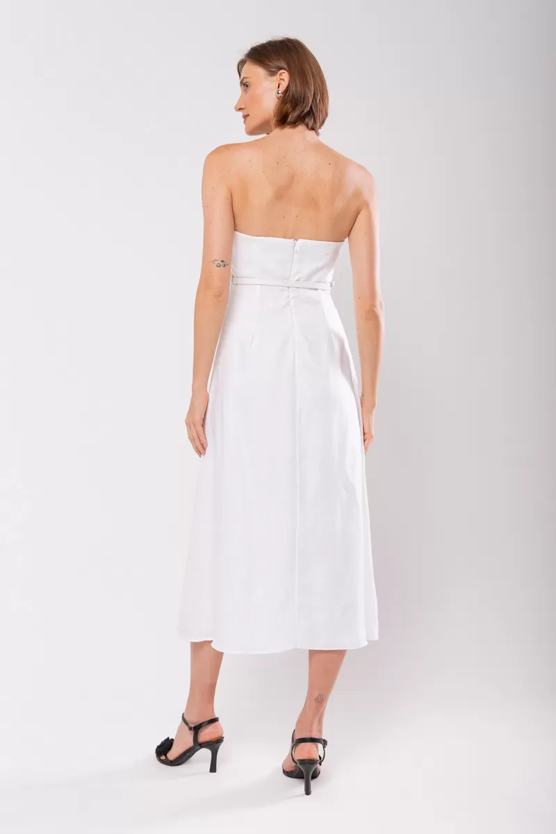 Hidrogênio - VESTIDO DE LINHO PURO COM ALÇAS REMOVÍVEIS BRANCO - 19881002