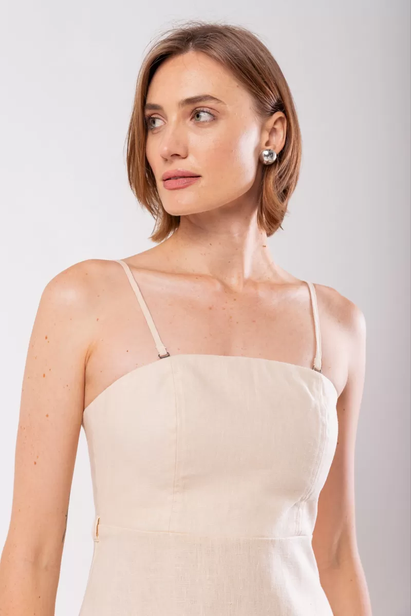 Hidrogênio - VESTIDO DE LINHO PURO COM ALÇAS REMOVÍVEIS PANACOTA - 19881523