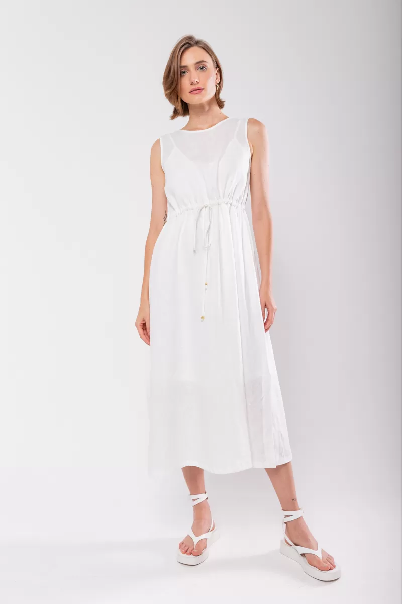 Hidrogênio - 100% OFF WHITE LINEN MIDI TANK DRESS - 19872018