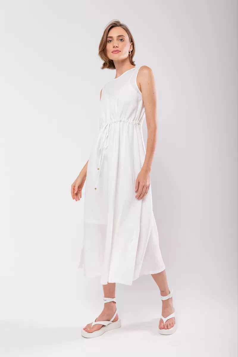 Hidrogênio - 100% OFF WHITE LINEN MIDI TANK DRESS - 19872018
