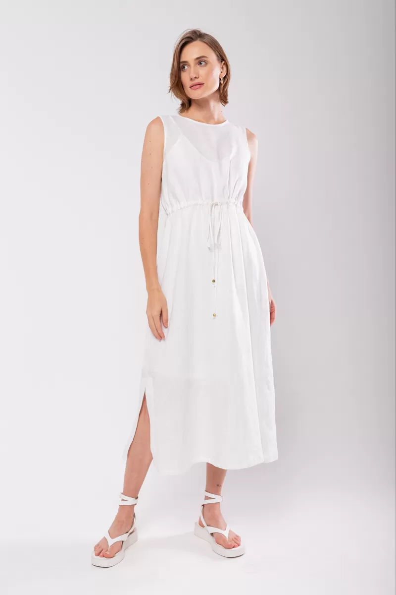 Hidrogênio - 100% OFF WHITE LINEN MIDI TANK DRESS - 19872018