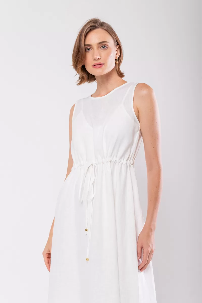 Hidrogênio - 100% OFF WHITE LINEN MIDI TANK DRESS - 19872018