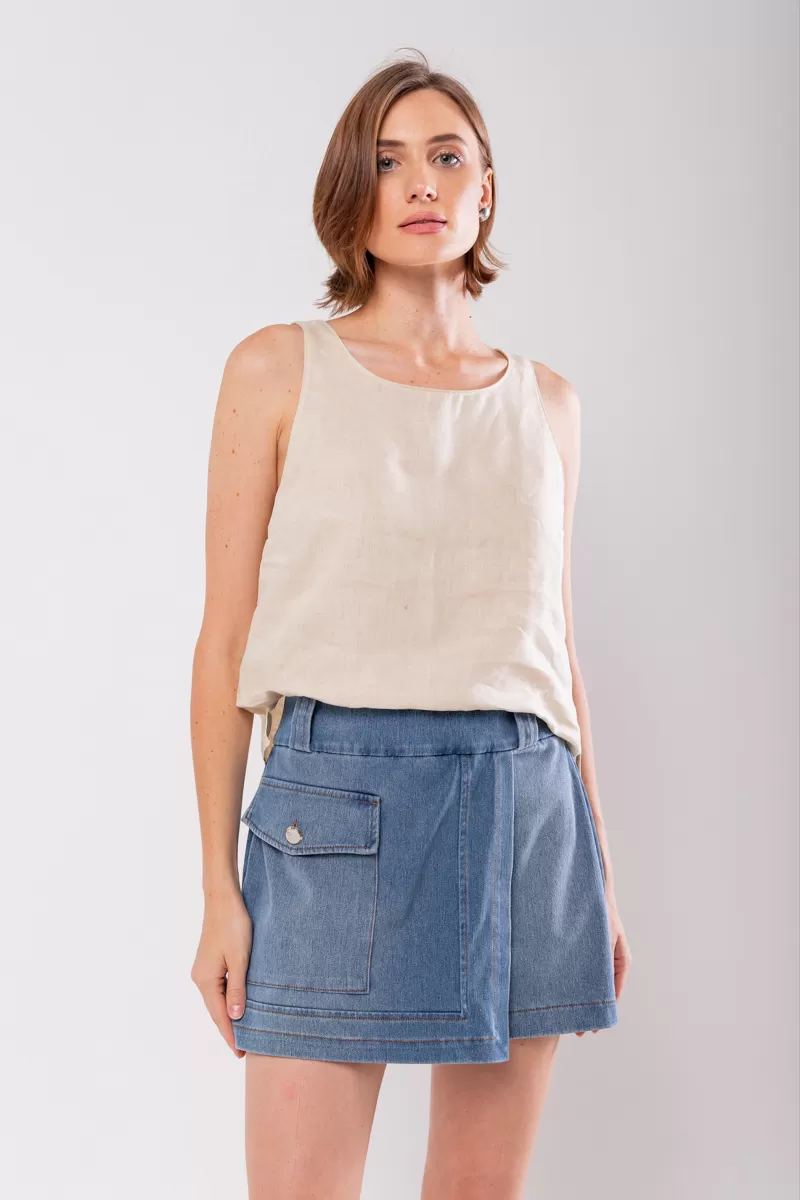 Hidrogênio - DENIM MESH SKIRT SHORTS - 19834042