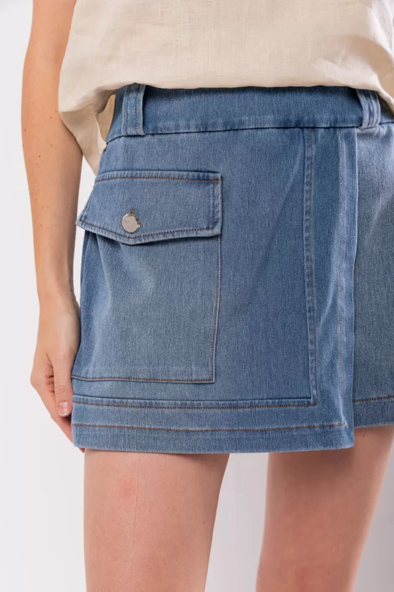 Hidrogênio - DENIM MESH SKIRT SHORTS - 19834042