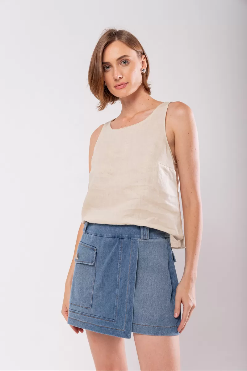 Hidrogênio - DENIM MESH SKIRT SHORTS - 19834042