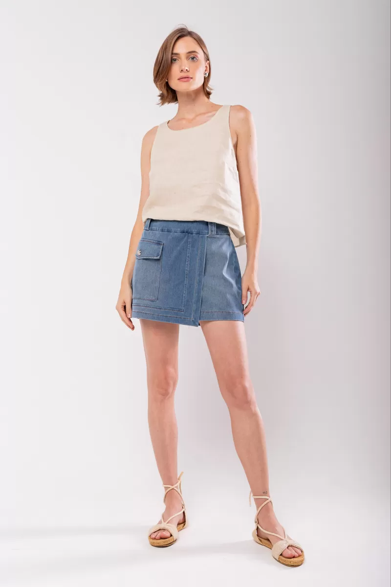 Hidrogênio - DENIM MESH SKIRT SHORTS - 19834042