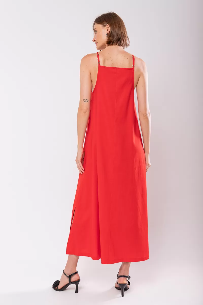 Hidrogênio - EVASÊ MIDI DRESS WITH SQUARE NECKLINE RED - 19876