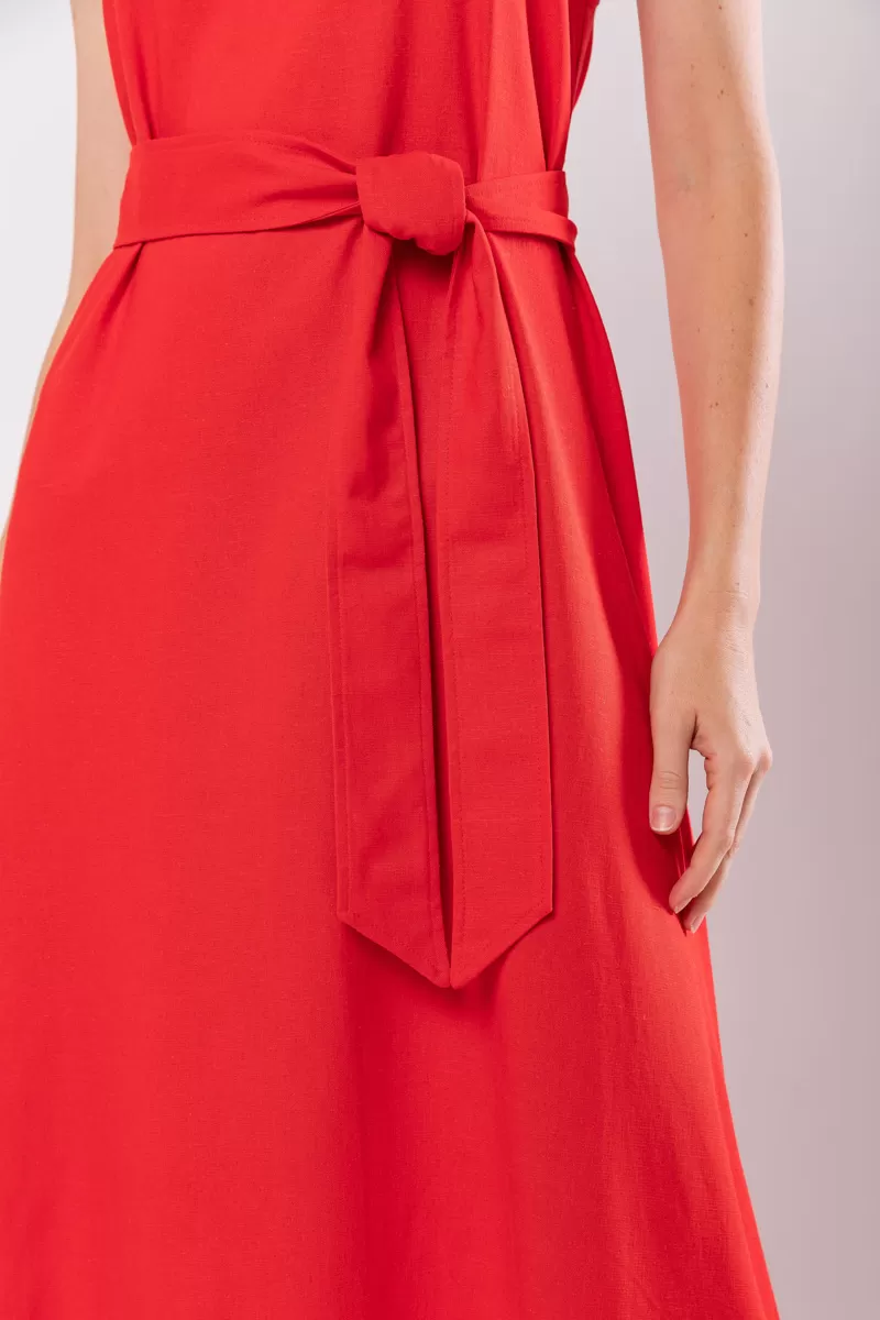 Hidrogênio - EVASÊ MIDI DRESS WITH SQUARE NECKLINE RED - 19876