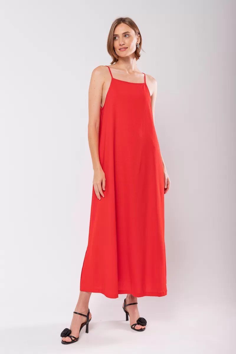 Hidrogênio - EVASÊ MIDI DRESS WITH SQUARE NECKLINE RED - 19876