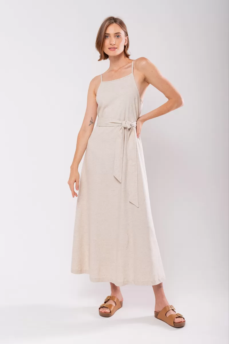 Hidrogênio - EVASE MIDI DRESS WITH SQUARE NECKLINE BEIGE - 19876